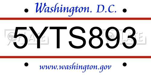 5YTS893 District Of Columbia License Plate
