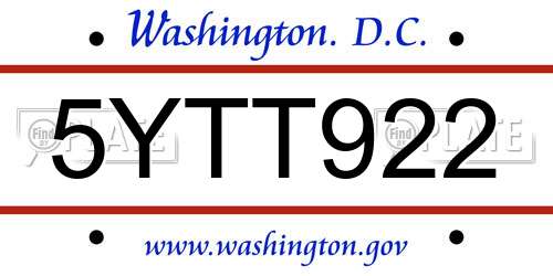 5YTT922 District Of Columbia License Plate