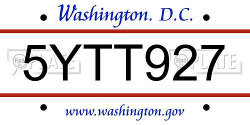 5YTT927 District Of Columbia License Plate
