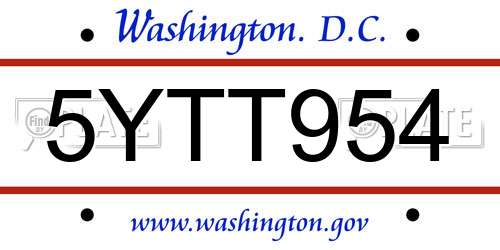 5YTT954 District Of Columbia License Plate