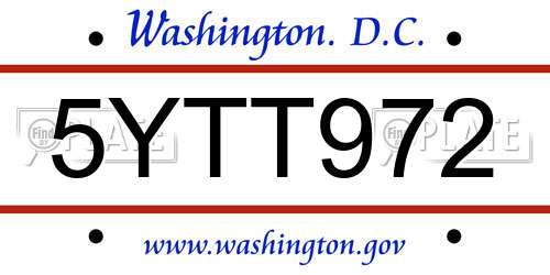 5YTT972 District Of Columbia License Plate