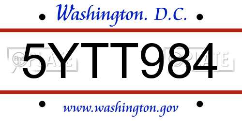 5YTT984 District Of Columbia License Plate