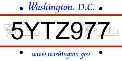 5YTZ977 District Of Columbia License Plate