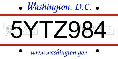 5YTZ984 District Of Columbia License Plate