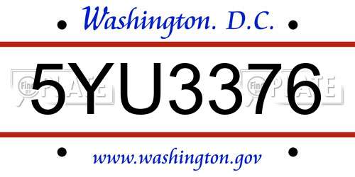 5YU3376 District Of Columbia License Plate
