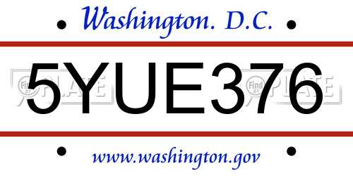 5YUE376 District Of Columbia License Plate