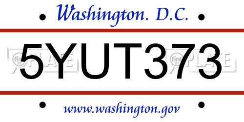 5YUT373 District Of Columbia License Plate