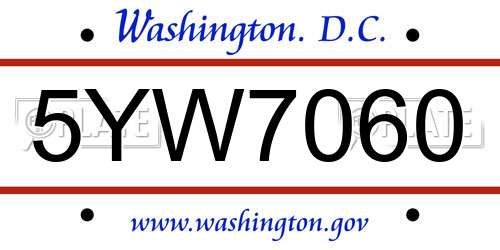5YW7060 District Of Columbia License Plate