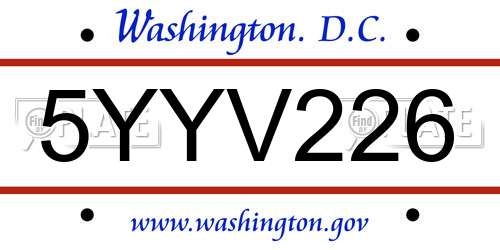 5YYV226 District Of Columbia License Plate
