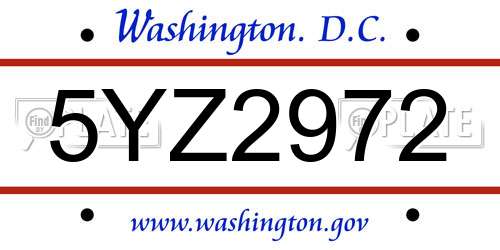 5YZ2972 District Of Columbia License Plate
