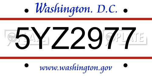 5YZ2977 District Of Columbia License Plate