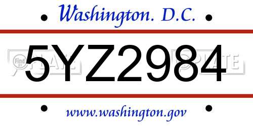 5YZ2984 District Of Columbia License Plate