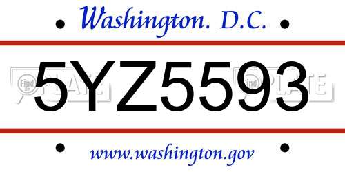 5YZ5593 District Of Columbia License Plate