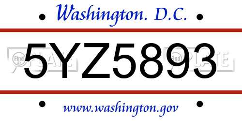 5YZ5893 District Of Columbia License Plate
