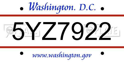 5YZ7922 District Of Columbia License Plate