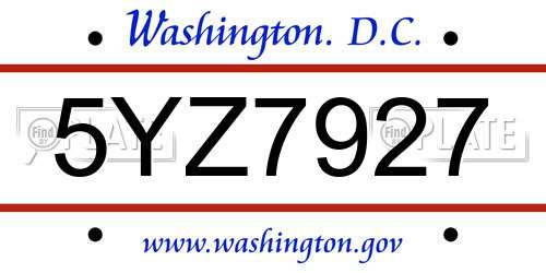 5YZ7927 District Of Columbia License Plate