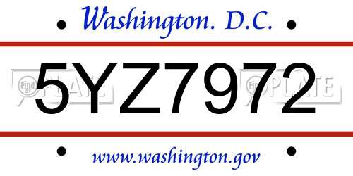 5YZ7972 District Of Columbia License Plate