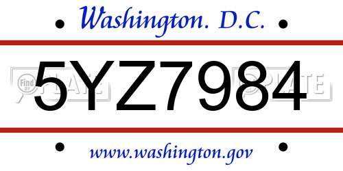5YZ7984 District Of Columbia License Plate