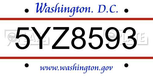 5YZ8593 District Of Columbia License Plate