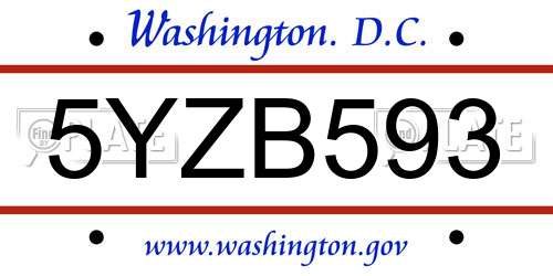 5YZB593 District Of Columbia License Plate