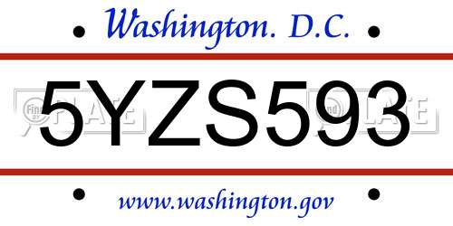 5YZS593 District Of Columbia License Plate