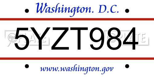 5YZT984 District Of Columbia License Plate