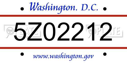 5Z02212 District Of Columbia License Plate