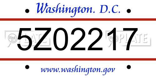 5Z02217 District Of Columbia License Plate