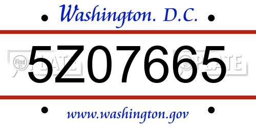 5Z07665 District Of Columbia License Plate
