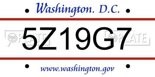 5Z19G7 District Of Columbia License Plate