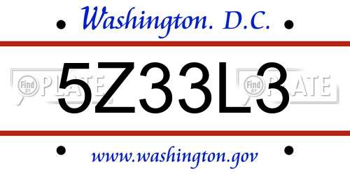 5Z33L3 District Of Columbia License Plate