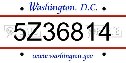 5Z36814 District Of Columbia License Plate