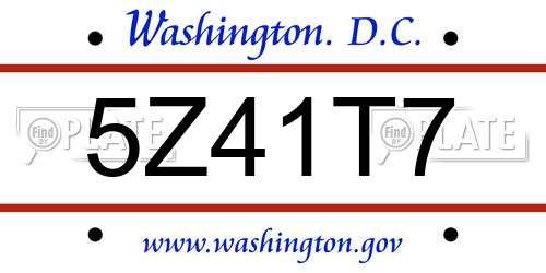 5Z41T7 District Of Columbia License Plate