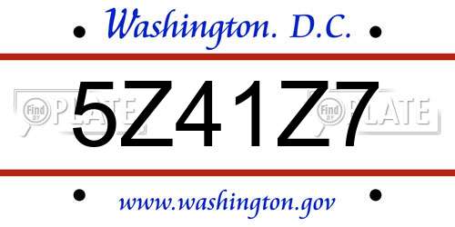 5Z41Z7 District Of Columbia License Plate