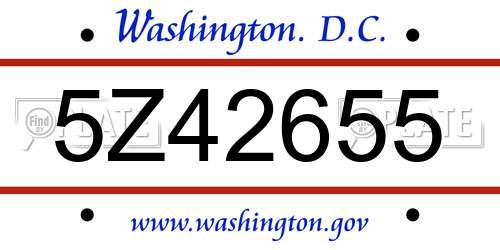 5Z42655 District Of Columbia License Plate