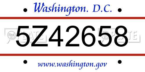 5Z42658 District Of Columbia License Plate