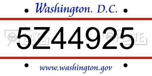 5Z44925 District Of Columbia License Plate