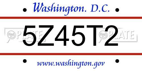 5Z45T2 District Of Columbia License Plate