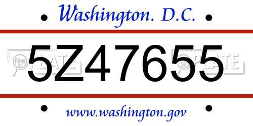 5Z47655 District Of Columbia License Plate