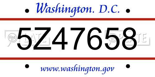 5Z47658 District Of Columbia License Plate