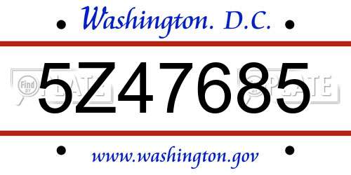 5Z47685 District Of Columbia License Plate