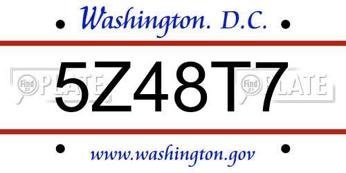 5Z48T7 District Of Columbia License Plate