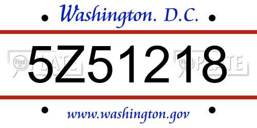 5Z51218 District Of Columbia License Plate