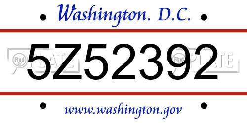 5Z52392 District Of Columbia License Plate
