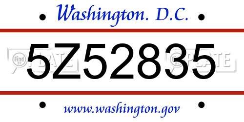 5Z52835 District Of Columbia License Plate