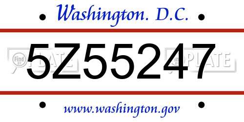 5Z55247 District Of Columbia License Plate