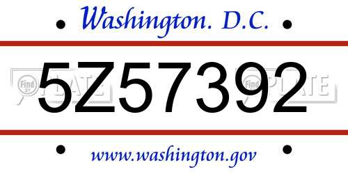 5Z57392 District Of Columbia License Plate