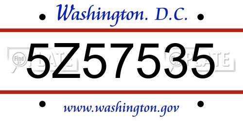 5Z57535 District Of Columbia License Plate