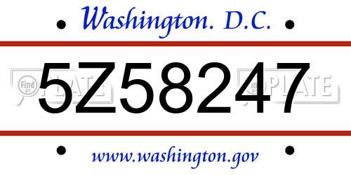 5Z58247 District Of Columbia License Plate