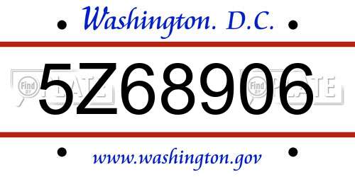 5Z68906 District Of Columbia License Plate